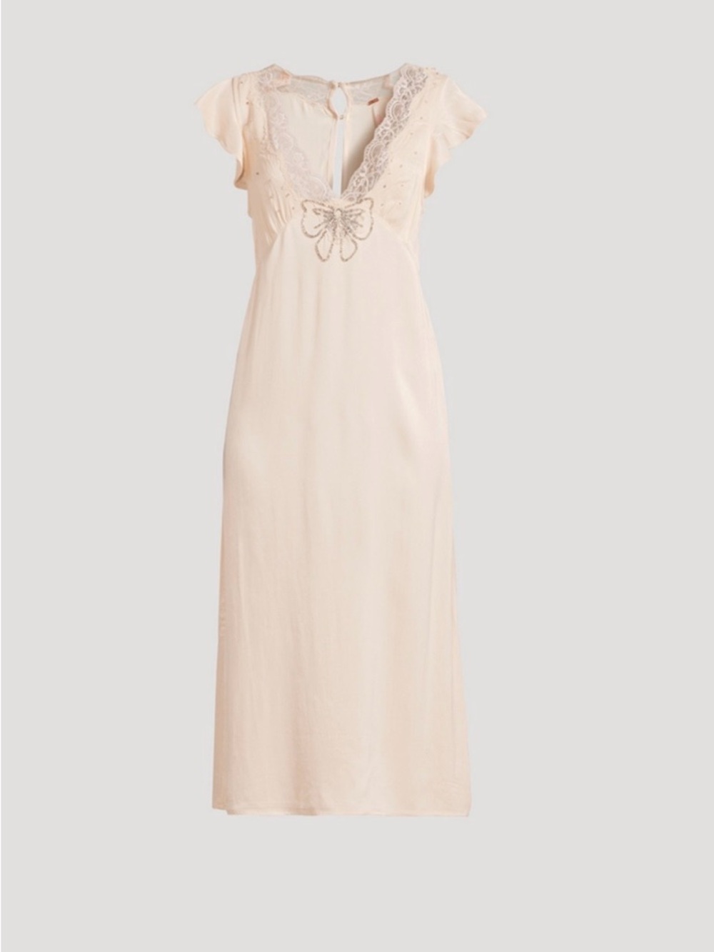 Free People Beaded Lace-Trim Slip Dress in Blush Size Small - Picture 5 of 16